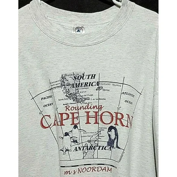 Cape Horn Crewneck Vintage Sweatshirt XXL Mens Gray Rounding Cape Horn Map - Picture 1 of 6